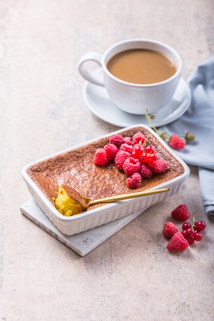 French milk rice pudding with raspberries