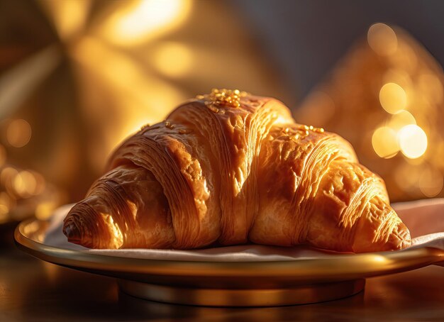 French pastries croissants on the table closeup Generative AI