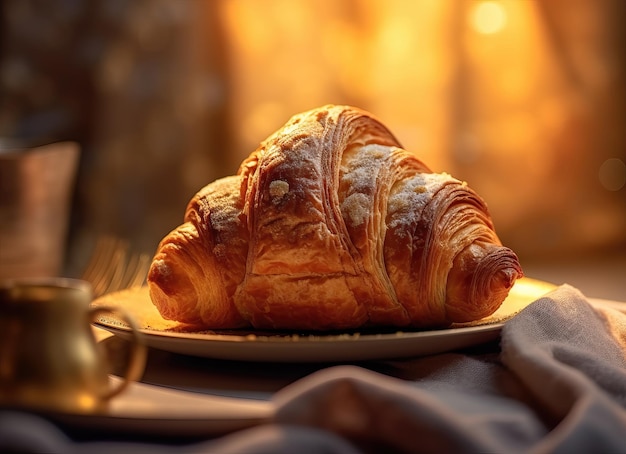 French pastries croissants on the table closeup Generative AI