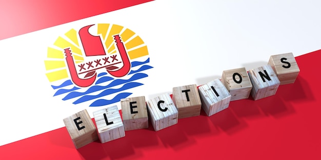 French Polynesia elections concept wooden blocks and country flag 3D illustration