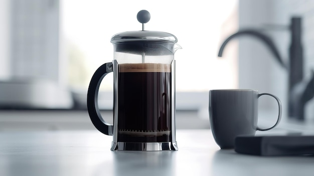 French Press CloseUp Dark Rich Coffee Aromatic Brew Generative AI