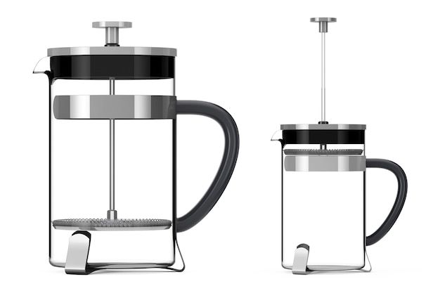 Photo french press coffee or tea pot on a white background. 3d rendering