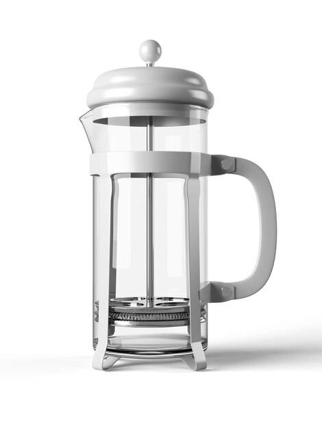 French press isolated on white background 3D rendering