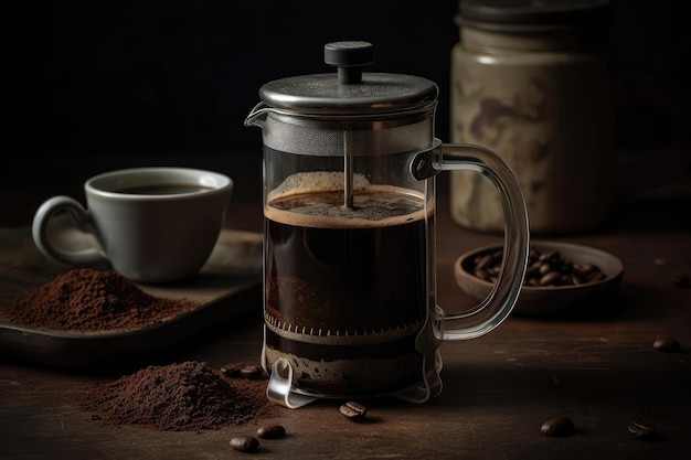 French Press Met Koffiedik En Cup Generatieve AI