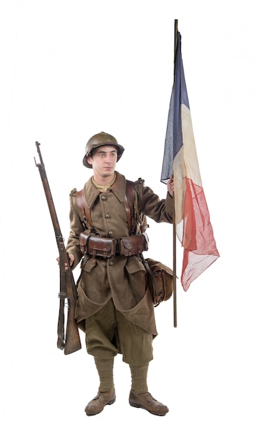 フランス兵1940年、白い背景で隔離