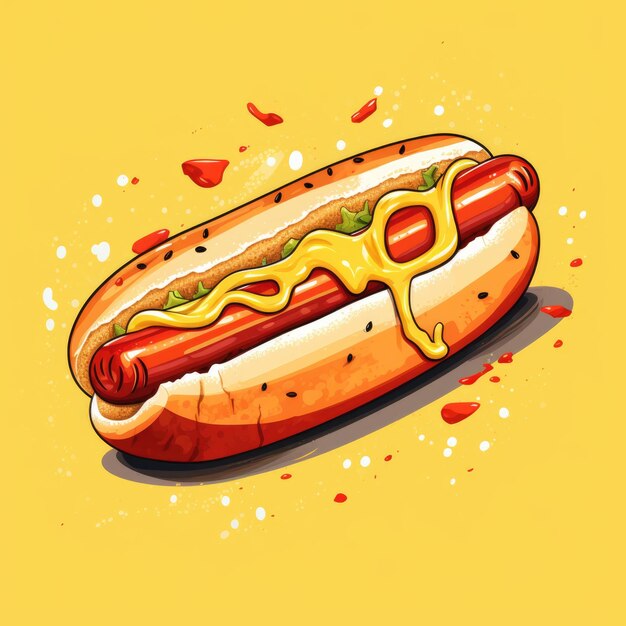 Foto hotdog francese gustoso su uno sfondo colorato brillante fast food in stile anni '90