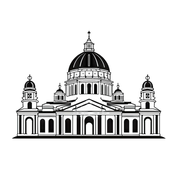 French Temple Icon Europe Palace Isolated Ancient Church Silhouette Historical Architecture Castle Minimal Design Temple Building Exterior on White Background AI Generative Illustration