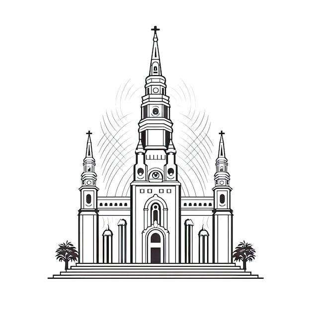 French Temple Icon Europe Palace Isolated Ancient Church Silhouette Historical Architecture Castle Minimal Design Temple Building Exterior on White Background AI Generative Illustration