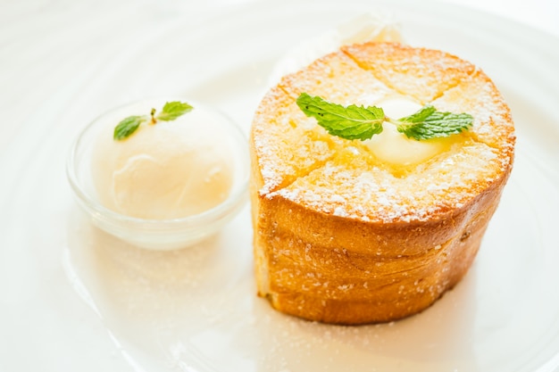 French toast bread with butter on top and ice cream