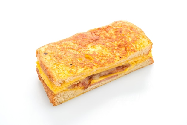 French toast ham bacon cheese sandwich with egg