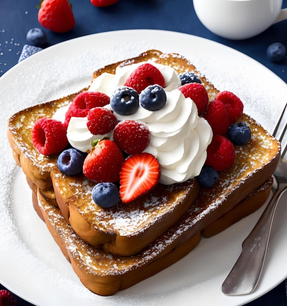 French Toast with Berries and Cream generative art by AI