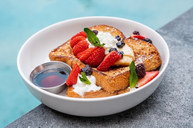 French toast with berries in a hotel