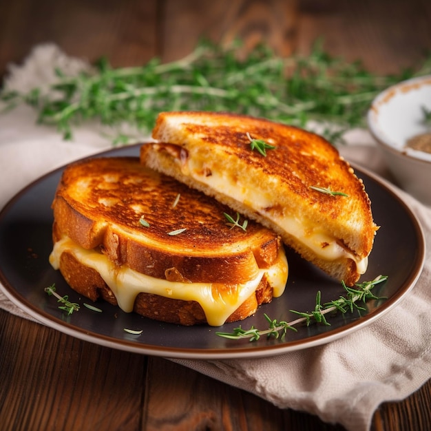 French toast with cheese and herbs on a plate Selective focus