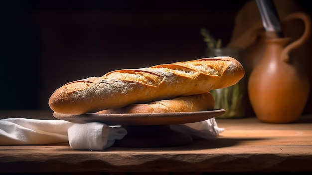 French Traditional baguette Bread and wheat on a table