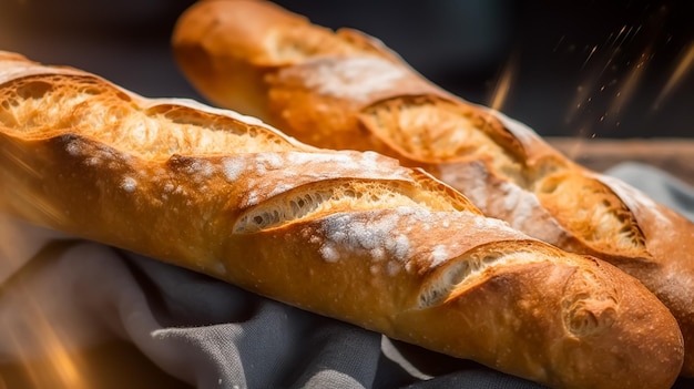 French Traditional baguette Bread and wheat on a table