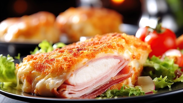 French traditional cuisine chicken cordon bleu with cheese and ham Generative Ai