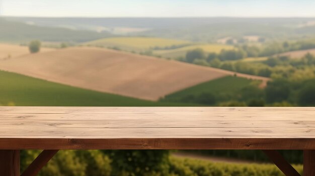 Photo a french vineyard serves as the clouded foundation for an cleanse wooden table creative resource ai generated