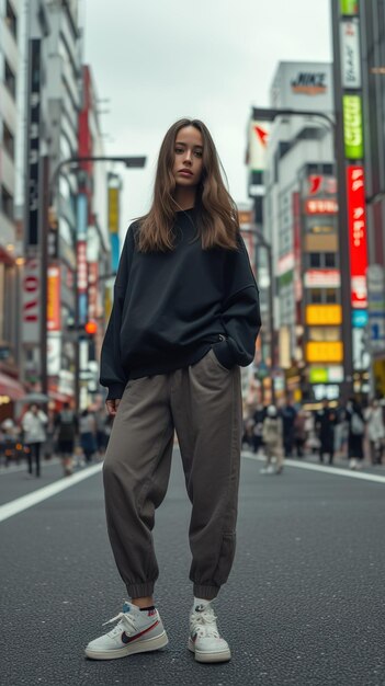 フランスの女性が通りで立っています