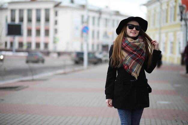 French woman for a walk in early spring outdoor