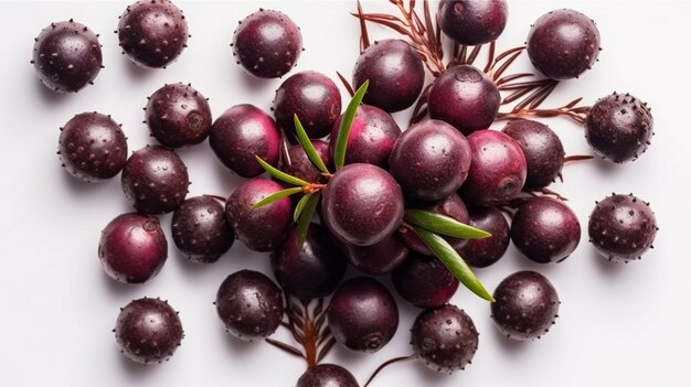 Fresh acai berries on white background