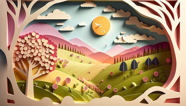 fresh air and sunshine spring landscape illustration Generative AI