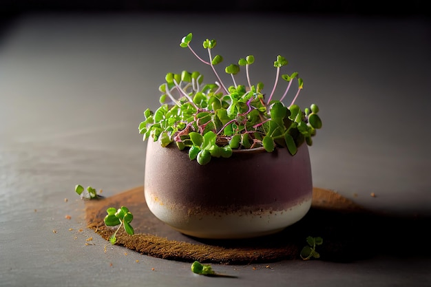 Fresh Alfalfa Microgreens in ceramic