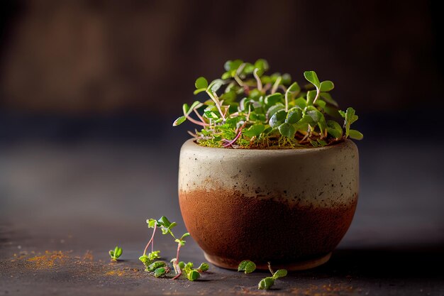 Fresh Alfalfa Microgreens in ceramic