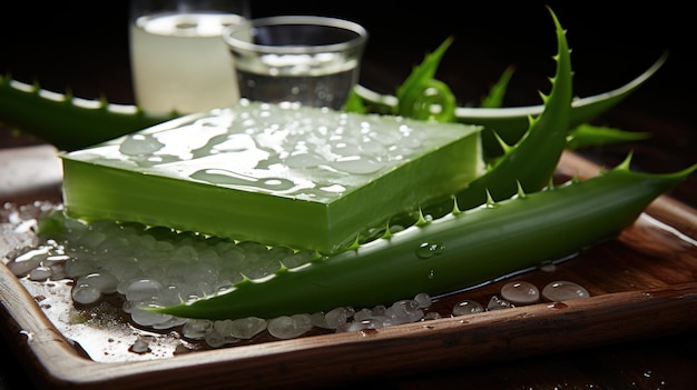 Foto foglie fresche di aloe vera e olio di cocco