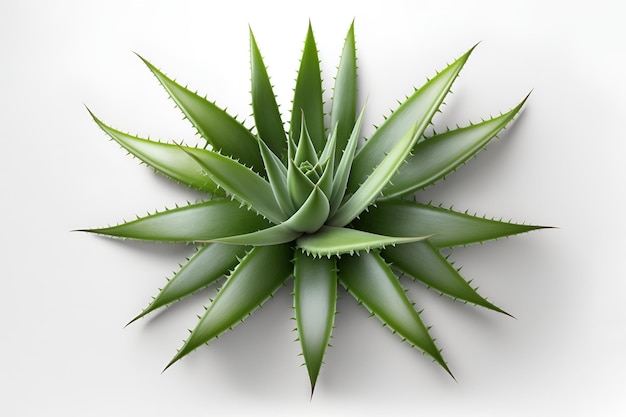 Fresh aloe vera on white background Medicinal plant 3d icon image is AI generated Overhead view plant closeup