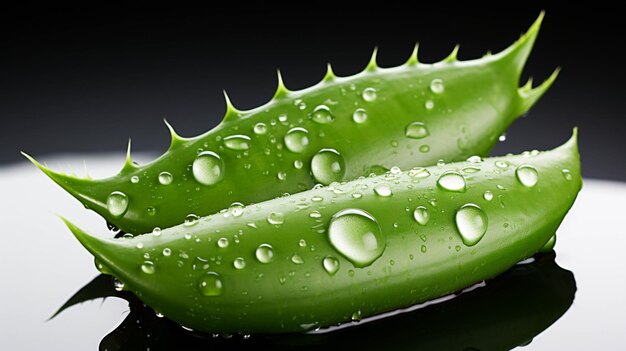 Foto aloe vera fresca con goccia d'acqua isolata sul bianco