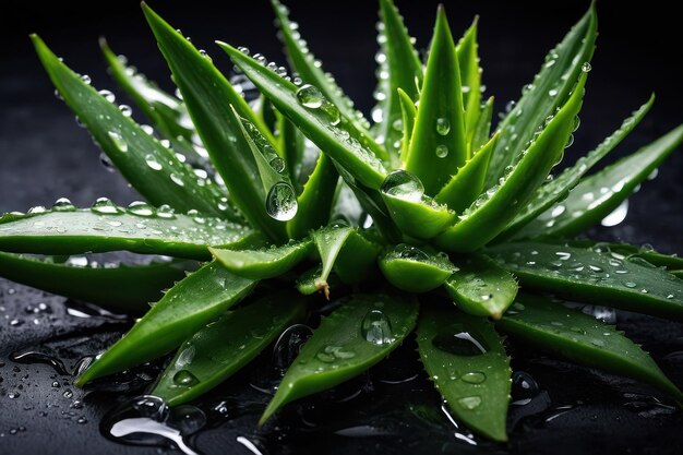 Photo fresh aloe vera with water droplets