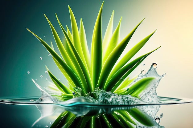 Fresh aloe vera with water splash isolated on white background