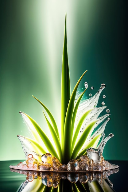 Fresh aloe vera with water splash isolated on white background