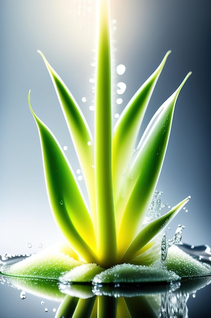 Fresh aloe vera with water splash isolated on white background