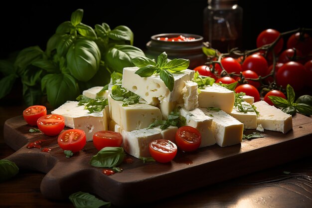 Фото Свежий и кремовый сыр с сочными помидорами и свежим базиликом