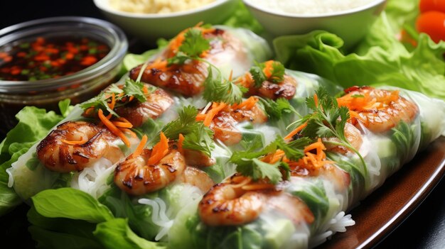写真 新鮮で健康的なベトナムの夏のロールと野菜と米ヌードル