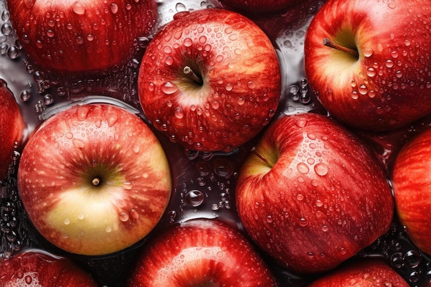 Fresh apple seamless background adorned with glistening droplets of water AI generated