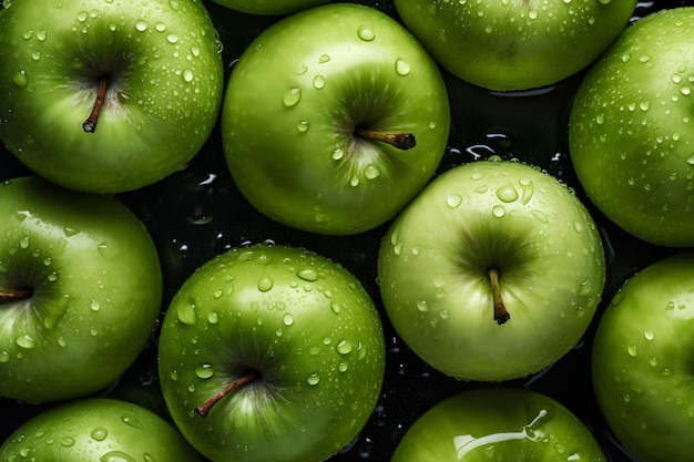 Fresh Apple seamless background adorned with glistening droplets of water