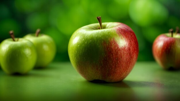 緑の背景に新鮮なリンゴのバナー Ai 生成