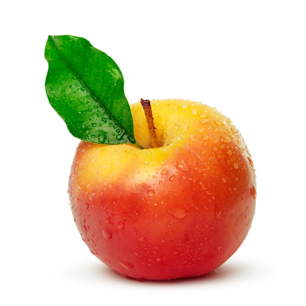 Fresh apple with a leaf