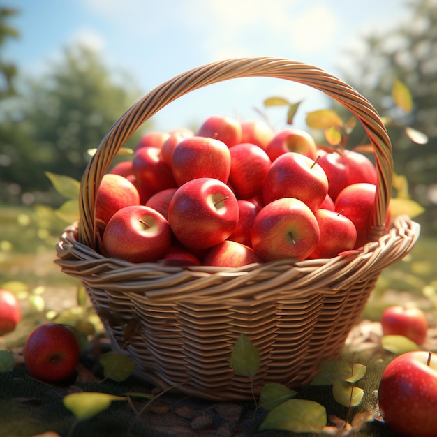Fresh Apple with Wicker basket