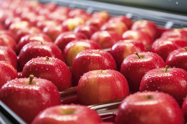 Fresh apples in automated food processing facility