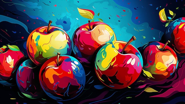 ポップアートのスタイルでイラストされた新鮮なリンゴ
