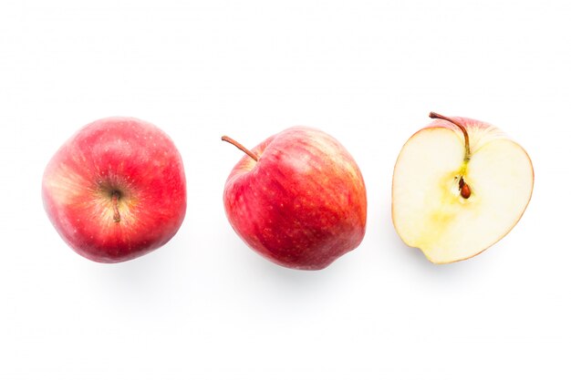 Fresh apples isolated on white in top view