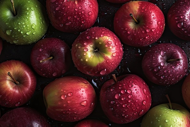 Fresh apples with water drops on them wallpaper