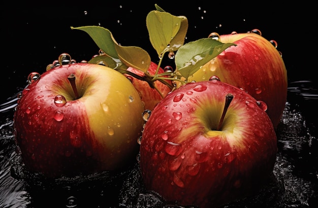 Свежие яблоки с брызгами воды Генеративный ИИ
