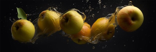 Fresh apples with water splash Generative AI