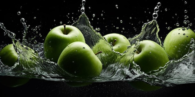 Fresh apples with water splash Generative AI