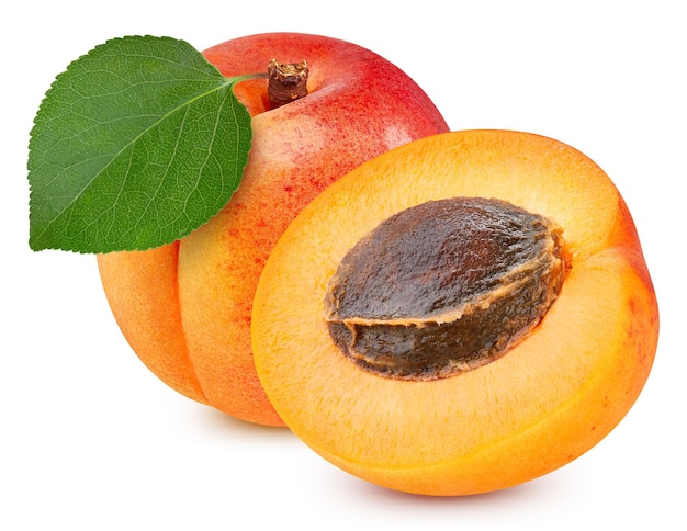 Fresh apricot isolated on white background. Apricot clipping path. Fresh organic apricot. Full depth