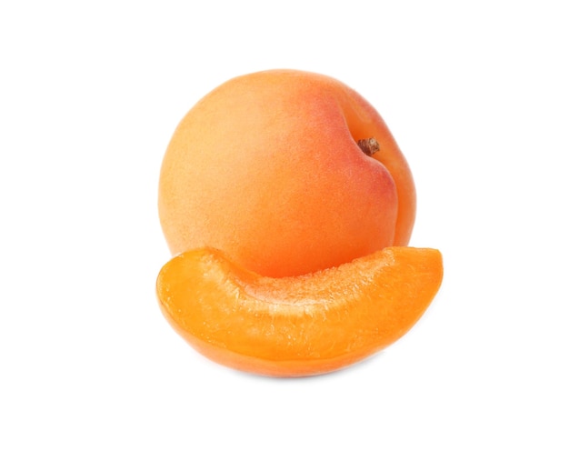 Fresh apricots on white background